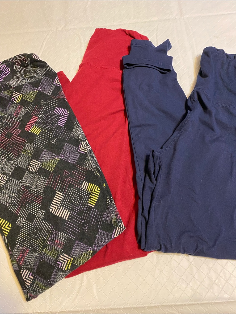 LuLaRoe Women's Leggings Trio - Black Pattern, Red & Navy one size